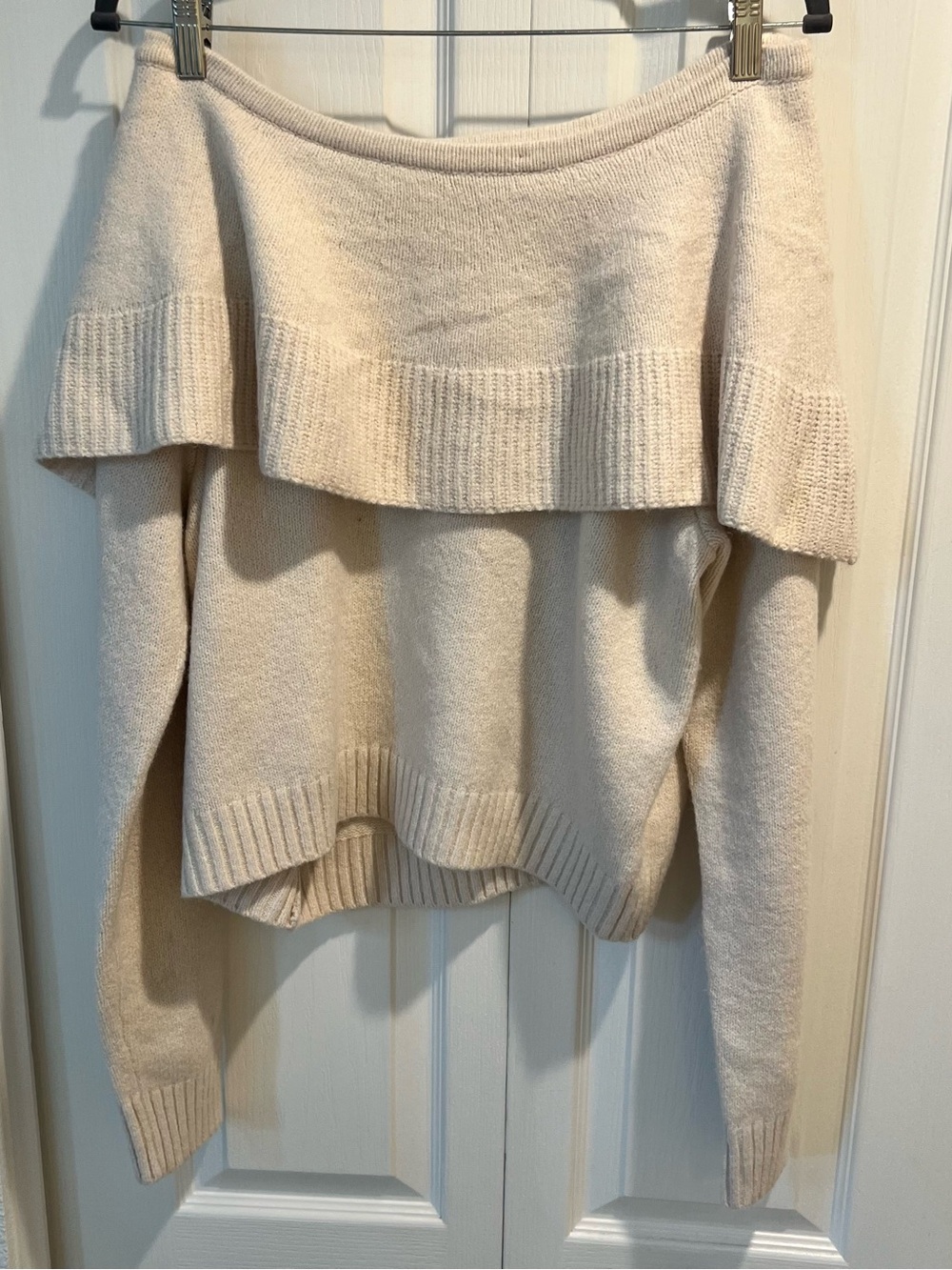 And Now This Women’s Cream Knit Off-Shoulder Ruffle Long Sleeve Pullover XL